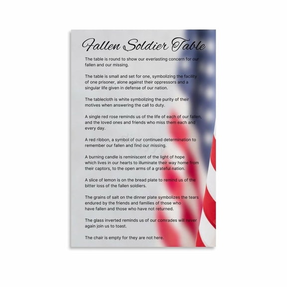 Fallen Soldier Memorial Sign Missing Man Table Memorial Day Veterans Day Poster (1) Canvas Painting Wall Art Poster for Bedroom Living Room Decor
