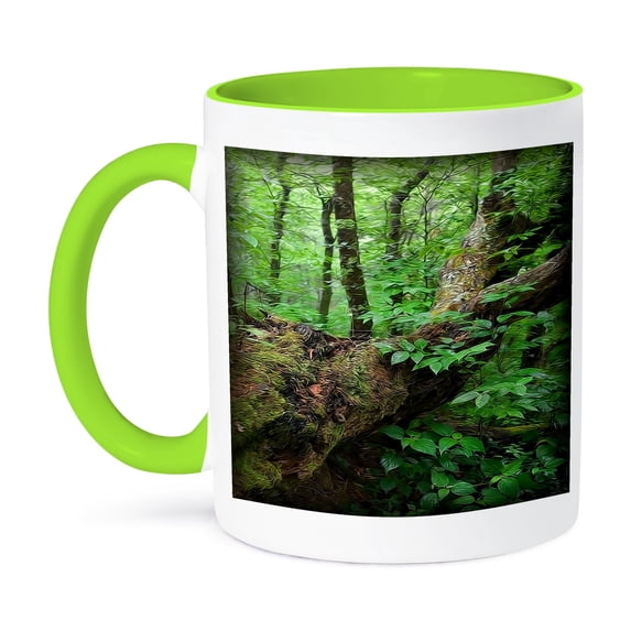 3dRose, Fallen Tree in Forest, 11oz Two-Tone Green Mug