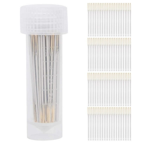 Falleo Clearance 100Pcs Cross Stitch Needles Metal Large Eye Sewing Stitching Embroidery with Storage Box22#