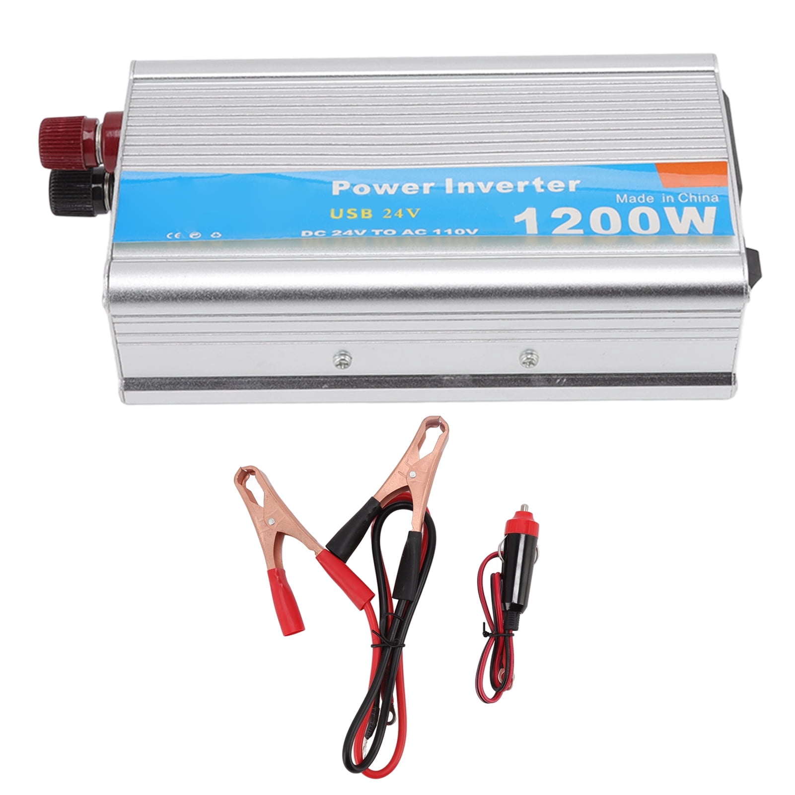 Falleo Clearance 1200W Power Inverter DC 24V to AC 110V Aluminum Alloy Converter Solar Transformer for Car Home Silver