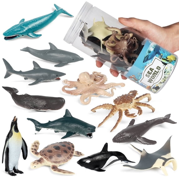 Falleo Clearance 12Pcs Sea Animal Toys Set Realistic Sea Animal Figures Ocean Toy Playsets Plastic Animal Figurines for Kids Sea Lovers