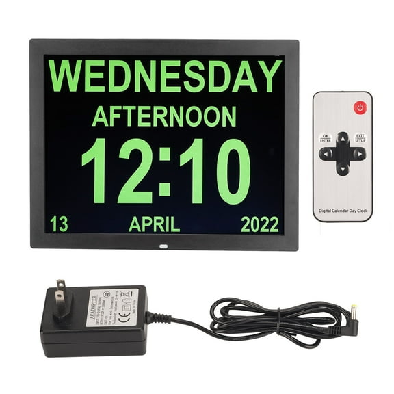 Falleo Clearance 15in Digital Day Clock Large HD Display Remote Control 10 Languages Calendar Alarm with Date and Day for Kids 100?240V US Plug