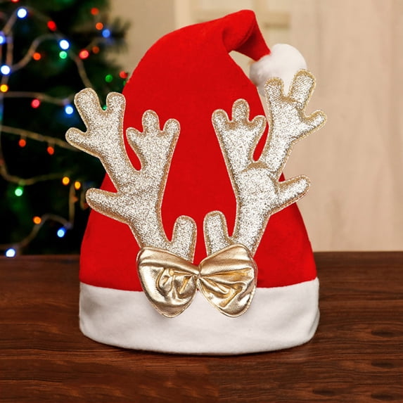 Falleo Clearance 1PC Christmas Deer Soft Santa Hat Xmas Hat Christmas Hats Santa Cap For Christmas Party Christmas Cartoon Animal Printed Hat Supplies Velvet Soft Thickening For Adult
