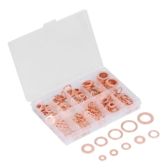 Falleo Clearance 220Pcs Sealing Copper Gasket Flat Round Ring Washer Assortment Kit Hardware Tool Fastener