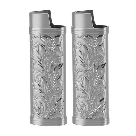 Falleo Clearance 2Pcs Lighter Case Zinc Alloy Lighter Storage Container Floral Pattern for Outdoor Camping Hiking Grey
