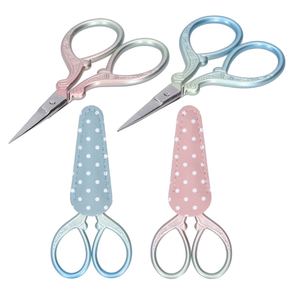 Falleo Clearance 2Pcs Retro Scissors CrossStich Embroidery Sewing Yarn Thread Shears with Cover DIY Craft Tools