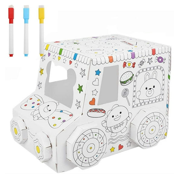 Falleo Clearance 3D Cardboard Playhouse Educational DIY Toy Hand Painted Interactive Cardboard Assembly House Car Sheep Toy for Children