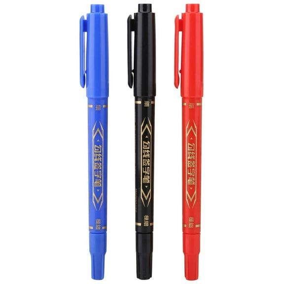 Falleo Clearance 3Pcs Small Double headed Marking Pen Line Marker CD Stroke Oil Pen Red Blue Black