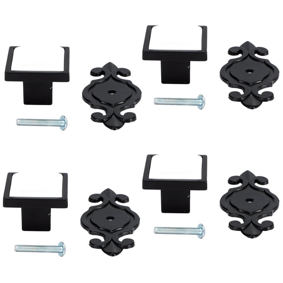 Falleo Clearance 4 Sets Ceramic Zinc Alloy Handle Wardrobe Drawer Pulls Bright Chrome Furniture Hardware(336 Matte Black White )