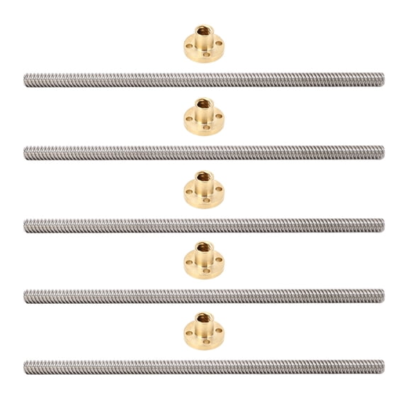 Falleo Clearance 5 Pcs T8 Lead Screw 2mm Pitch 8mm Lead 200mm Linear Motion Threaded Rod with Brass Nut for 3D Printer