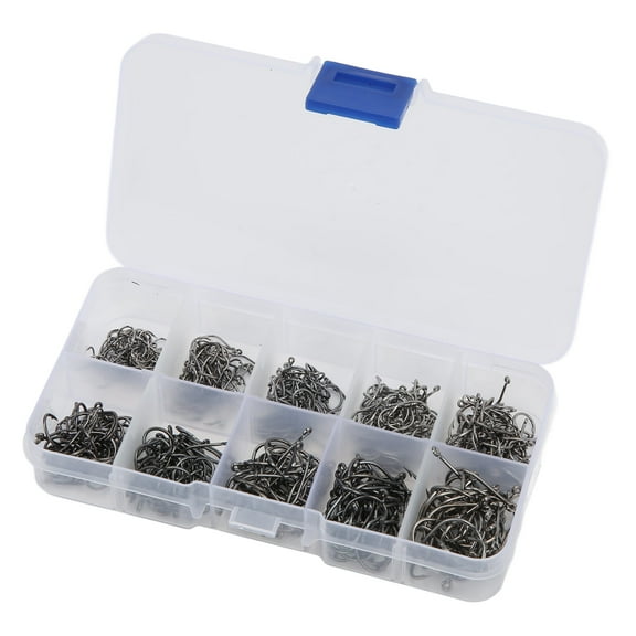 Falleo Clearance 500pcs Fishing Hooks Set Carbon Steel Single Circle Fishhook Fly Fishing Carp HooksBlack