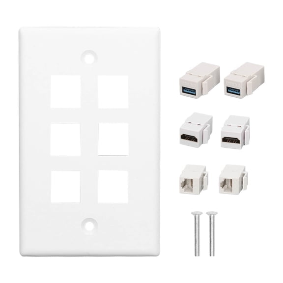 Falleo Clearance 6 Port Wall Plate 2xHD Multimedia Interface 2xCat6 2xUSB3.0 RJ45 Ethernet Wall Plate for HDTV Projector Computer