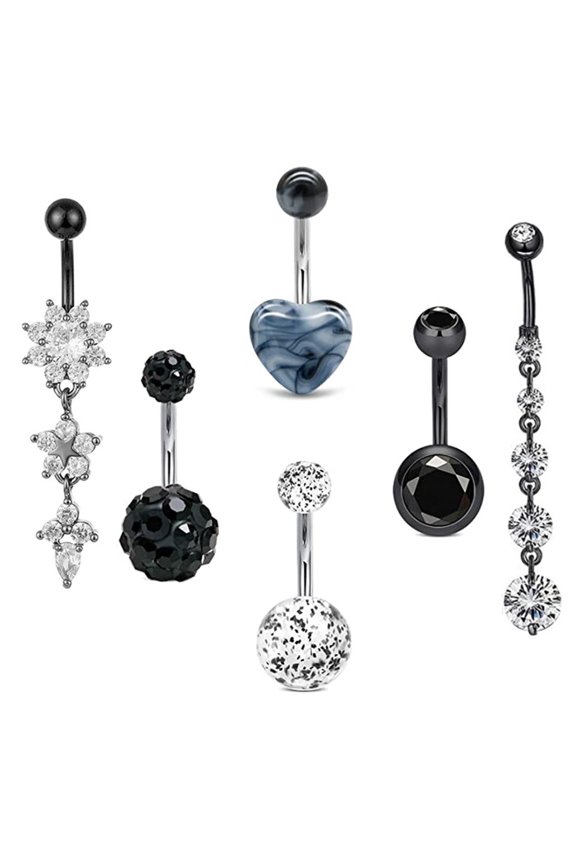 Clearance 6pcs Belly Button Rings Set Dangle Belly Rings Stainless Steel Navel Button Piercing Jewelry