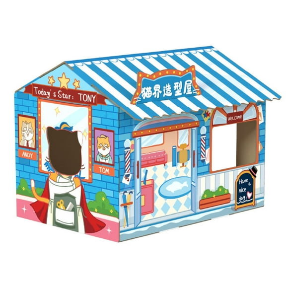 Falleo Clearance Cardboard Cat House Safe Healthy Wear Resistant Portable Cat Play House with Catnip for Cats Hair Salon