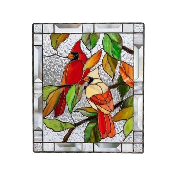 Falleo Clearance Cardinal Stained Window Panel Glass Window Hanging For Wall Decoration
