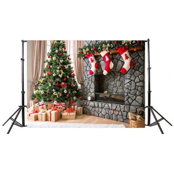 Falleo Clearance Christmas Backdrops Vinyl 5x3FT Fireplace Background Photography Studio