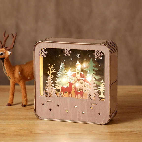Falleo Clearance Christmas Deer Wood Decorations Office Desktop Deer Male And Female With White Hair Light Doodads Christmas Light Chalet Painted Wooden House