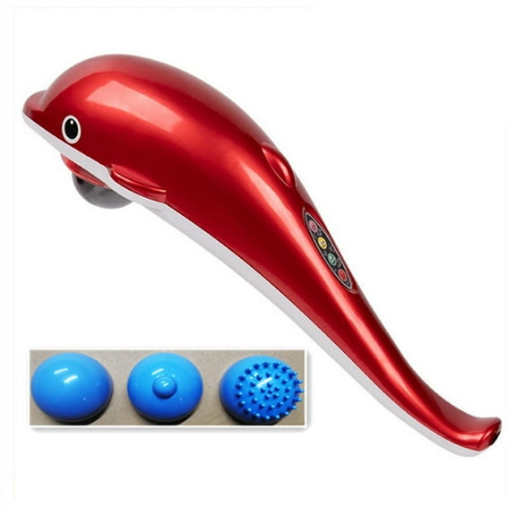Falleo Clearance Deep Tissue Percussion Massager Dolphin Shape for Neck Shoulder Relieve Fatigue Handheld Full Body Massager with 3 Heads EU Plug 220V