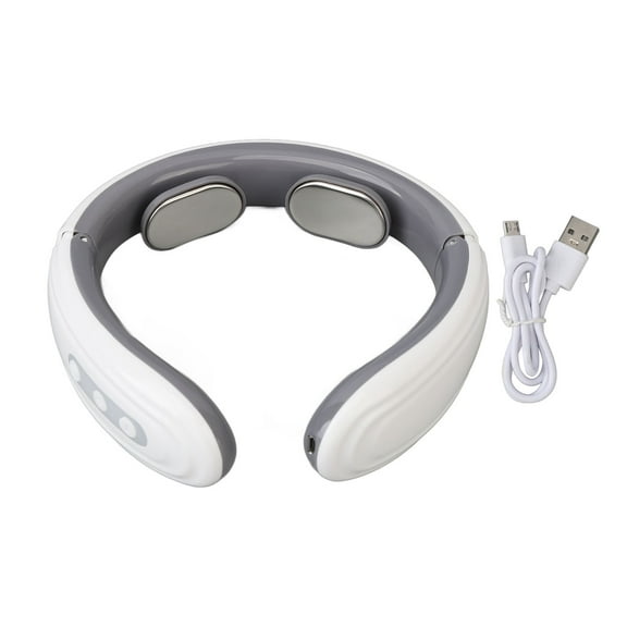 Falleo Clearance Heated TENS Neck Massager 9 Gears Vibration Rechargeable Electromagnetic Pulse Neck Massager White
