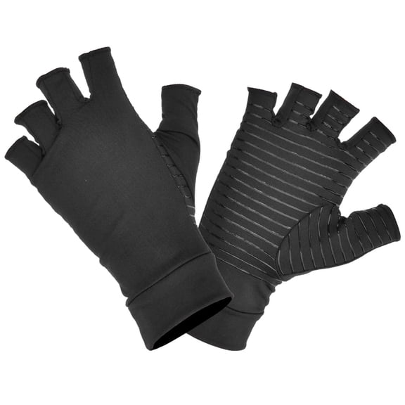 Falleo Clearance Indoor Sport Copper Fiber Fitness Nursing Pressure Half Finger Gloves Rehabilitation Training Arthritis(black M)
