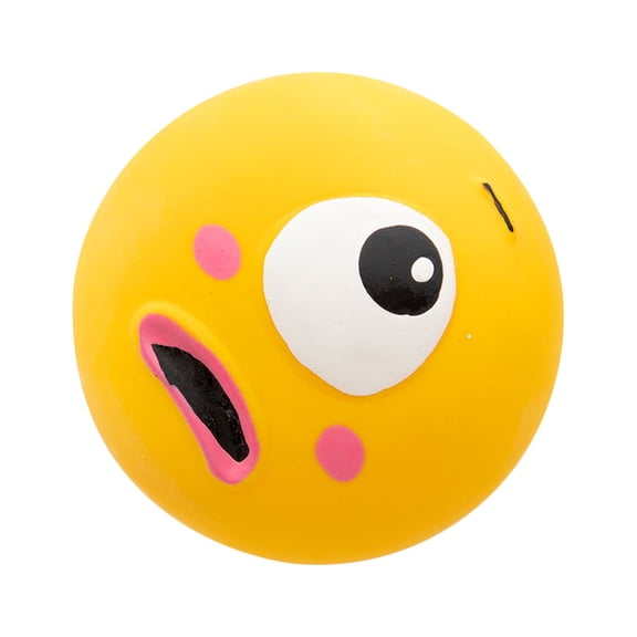 Falleo Clearance Latex Squeaky Dog Toy Ball 5.5x5.5x4cm Funny Face Soft Puppy Interactive Fetch Play Sound Balls Yellow