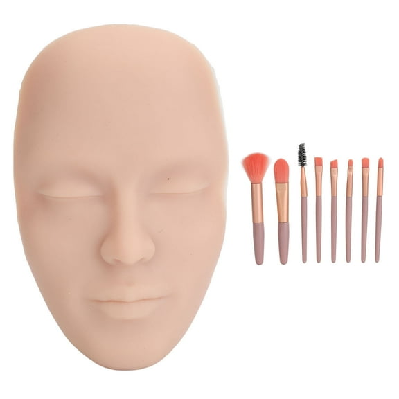 Falleo Clearance Makeup Practice Face Kit 3D Realistic Full Face Practice Broad 8pcs Makeup Brush Reusable Mannequin Cosmetic Practice Tool Medium Skin Color