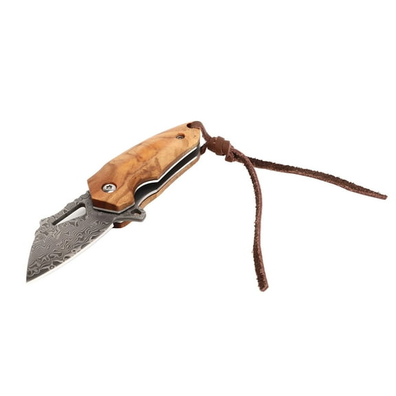 Falleo Clearance Pocket Knife High Hardness Damascus Steel with Olive Wood Handle Folding Knife for Outdoor Paring