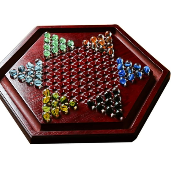 Falleo Clearance Portable Chinese Checkers Board Game with Marbles Wooden Board Game Hexagon Chinese Checkers Family Game Set Slot Storage