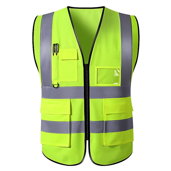Falleo Clearance Safety Reflective Vest Construction Industrial Building Road Highway Traffic Cloth Zipper Type Multi Pocket Green