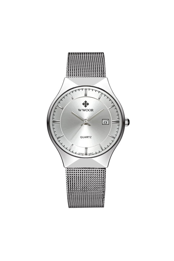 Clearance WWOOR Business Male Stainless Steel Strap Wristwatch Waterproof Watch(White Dial)