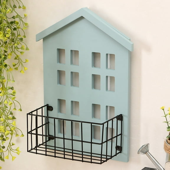Falleo Clearance Wall Storage Shelves Hand Made Wood House Shape Wall Mounted Shelf for Bedroom Living Room Light Blue