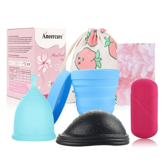 Falleo Clearance Women Silicone Period Cup Collapsible Cleaning Cup Menstrual Disc Reusable Portable Leak Proof Blue Set L 25ml