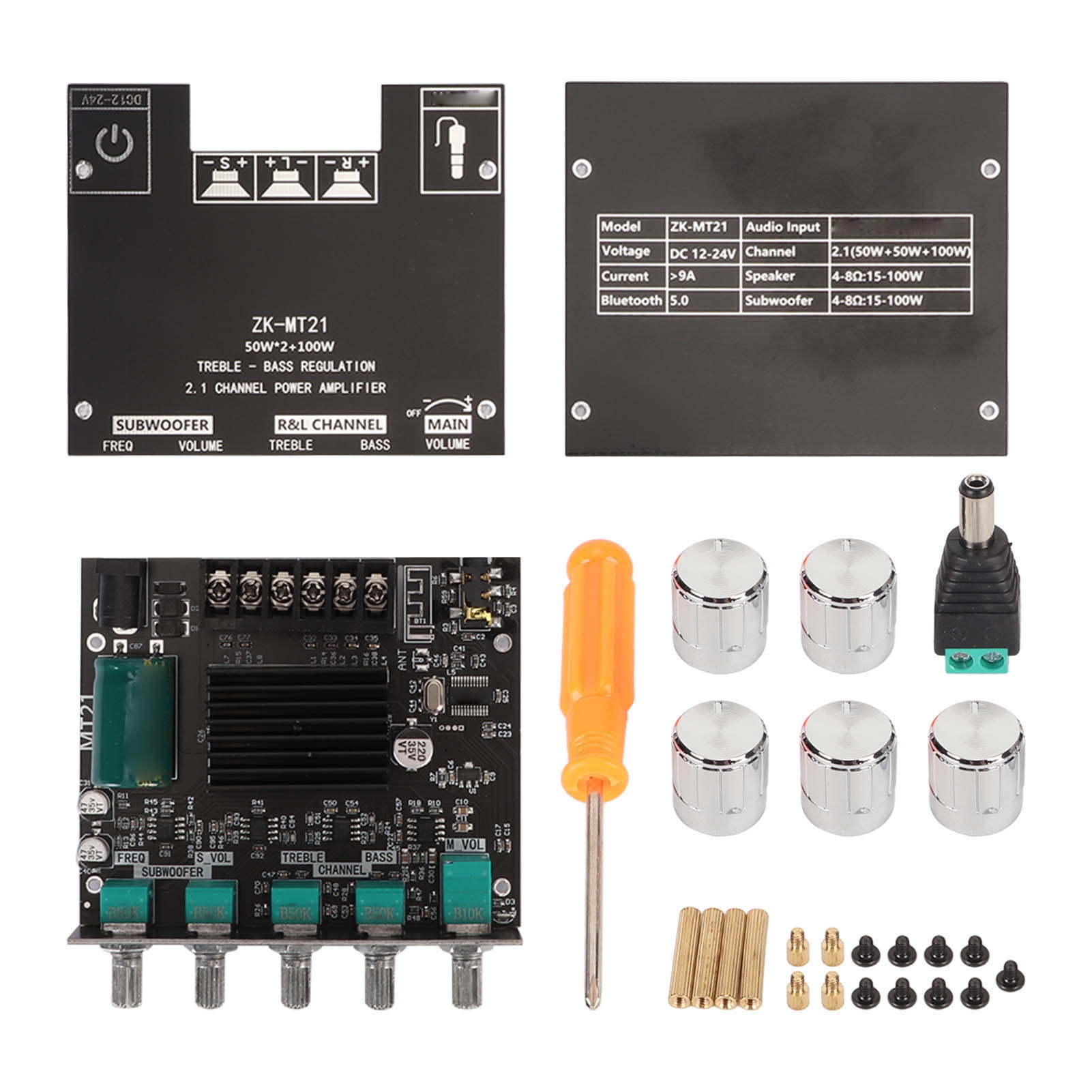 Scheda Amplificatore Bluetooth 2.1 Canali ZK-MT21 - DC 12-24V, HiFi 20-100W Per Altoparlanti 4-8 Ohm, Con Ingresso AUX E Protezioni Multiple