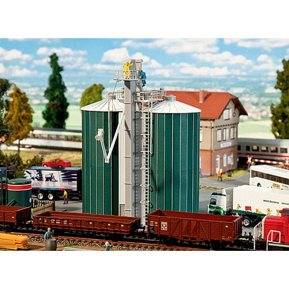 Faller HO Scale Building/Structure Kit Dual Silos with Elevator (Grain Loading)