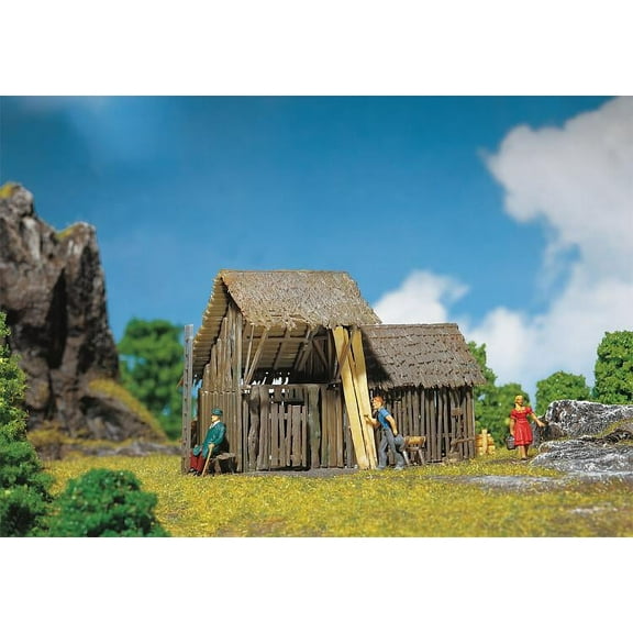 Faller HO Scale Building/Structure Kit Log Barn/Rustic Wood Outbuilding