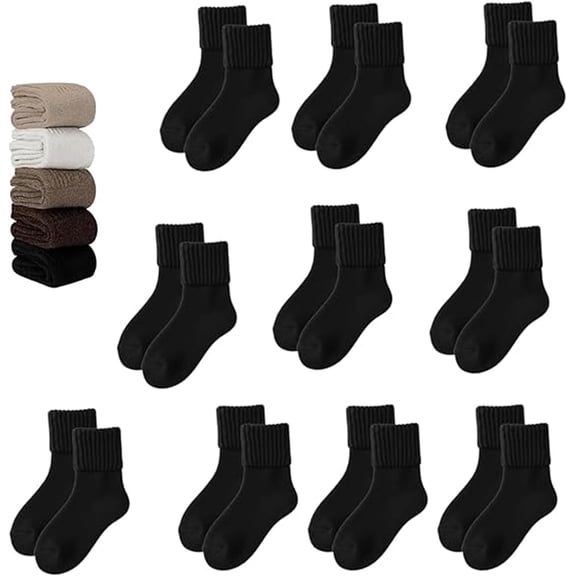 Fallesson/Neattidyly/Fertilvrsus 5 Pairs Women's Solid Mid-Calf Socks, Womens Soft Crew Socks, Thick Cotton Socks