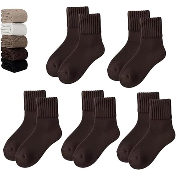 Fallesson/Neattidyly/Fertilvrsus 5 Pairs Women's Solid Mid-Calf Socks, Womens Soft Crew Socks, Thick Cotton Socks
