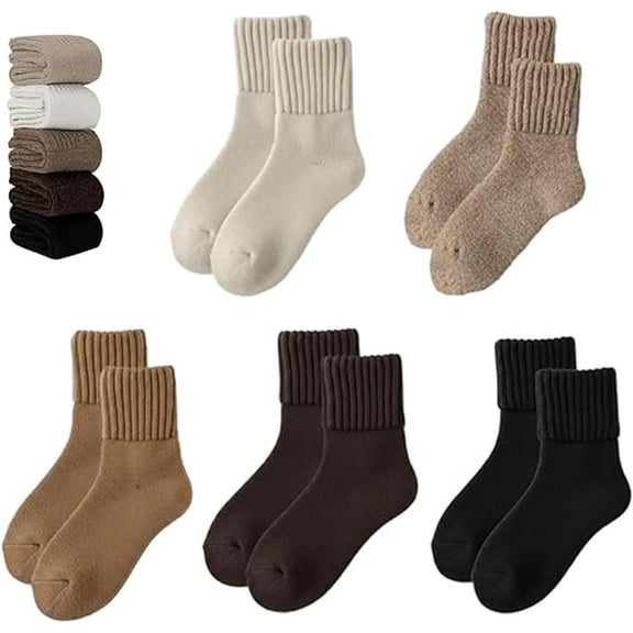Fallesson/Neattidyly/Fertilvrsus 5 Pairs Women's Solid Mid-Calf Socks, Womens Soft Crew Socks, Thick Cotton Socks