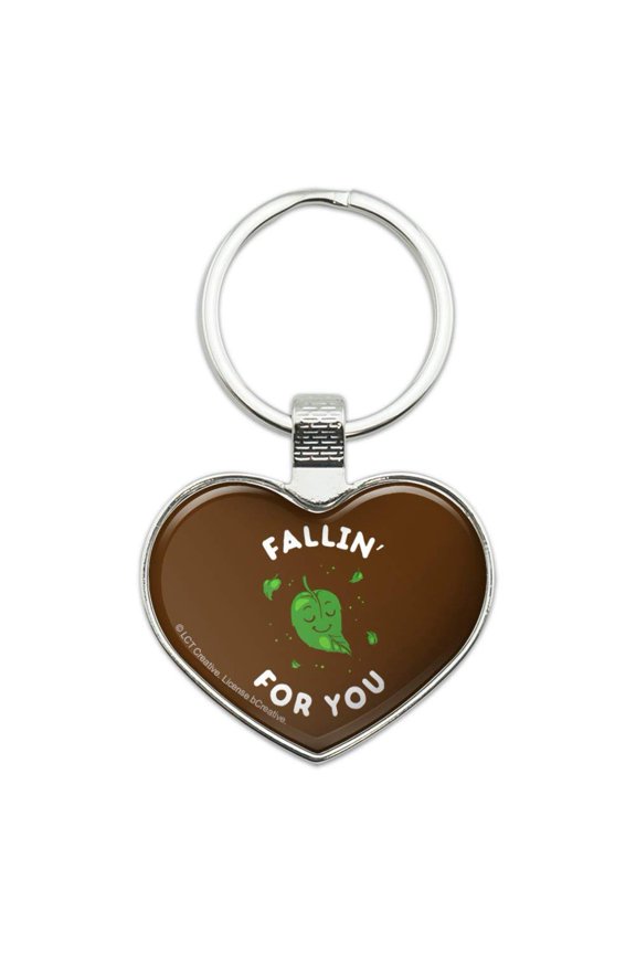 Fallin' For You Falling Leaves Leaf Love Funny Humor Keychain Heart Love Metal Key Chain Ring