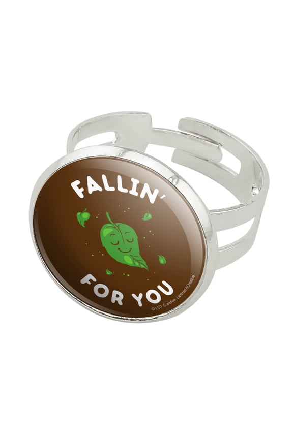 Fallin' For You Falling Leaves Leaf Love Funny Humor Silver Plated Adjustable Novelty Ring