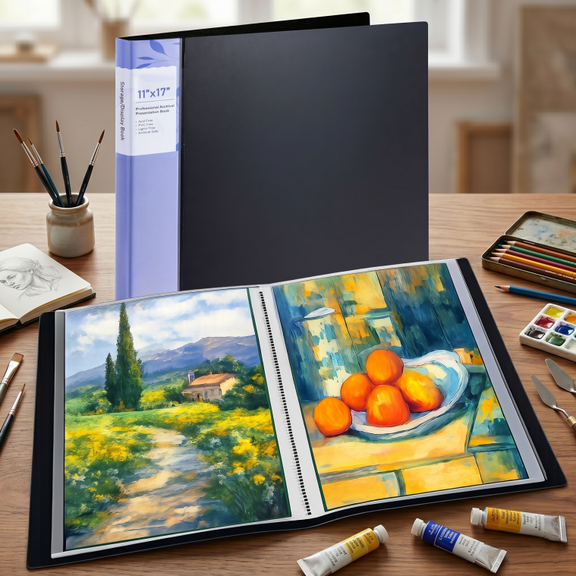 LAVFOX 11x17 Art Portfolio Folder, 24-Pocket Binder Presentation Book Displays 48 Pages, Black