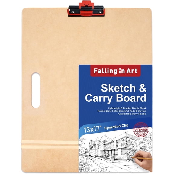 Falling in Art 13x17 Drawing Boards, Portable Sketch Board with Adjustable Upgraded Clip and Side Handle, Art Clipboard for Studio and Classroom Drawing