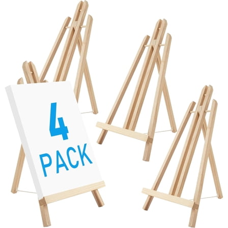 Falling in Art 16 Inch Wood Easel Stand, Tabletop Display Stand A-Frame Artist Easel for Painting Canvas, Portable Photo, Picture and Sign Holder (4 Pack)