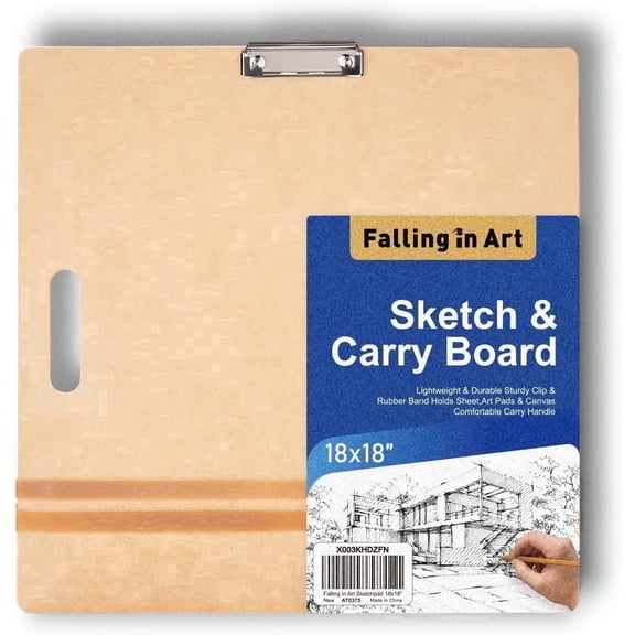 18x18 Sketch Board, Drawing Tote Board for Artists with Sturdy Clip and Rubber Bands, Portable Art Clipboard for Classroom and Studio Drawing