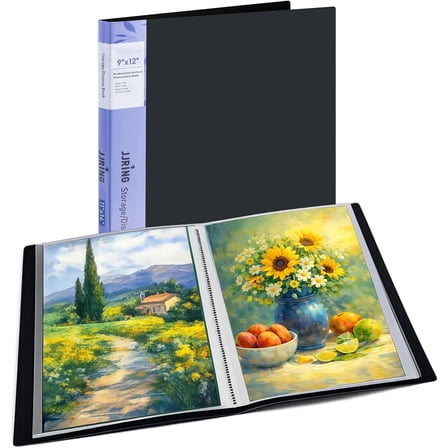 9x12 Art Portfolio Folder with Plastic Sleeves, 24-Pocket Portfolio Binder Displaying 48 Pages, Black