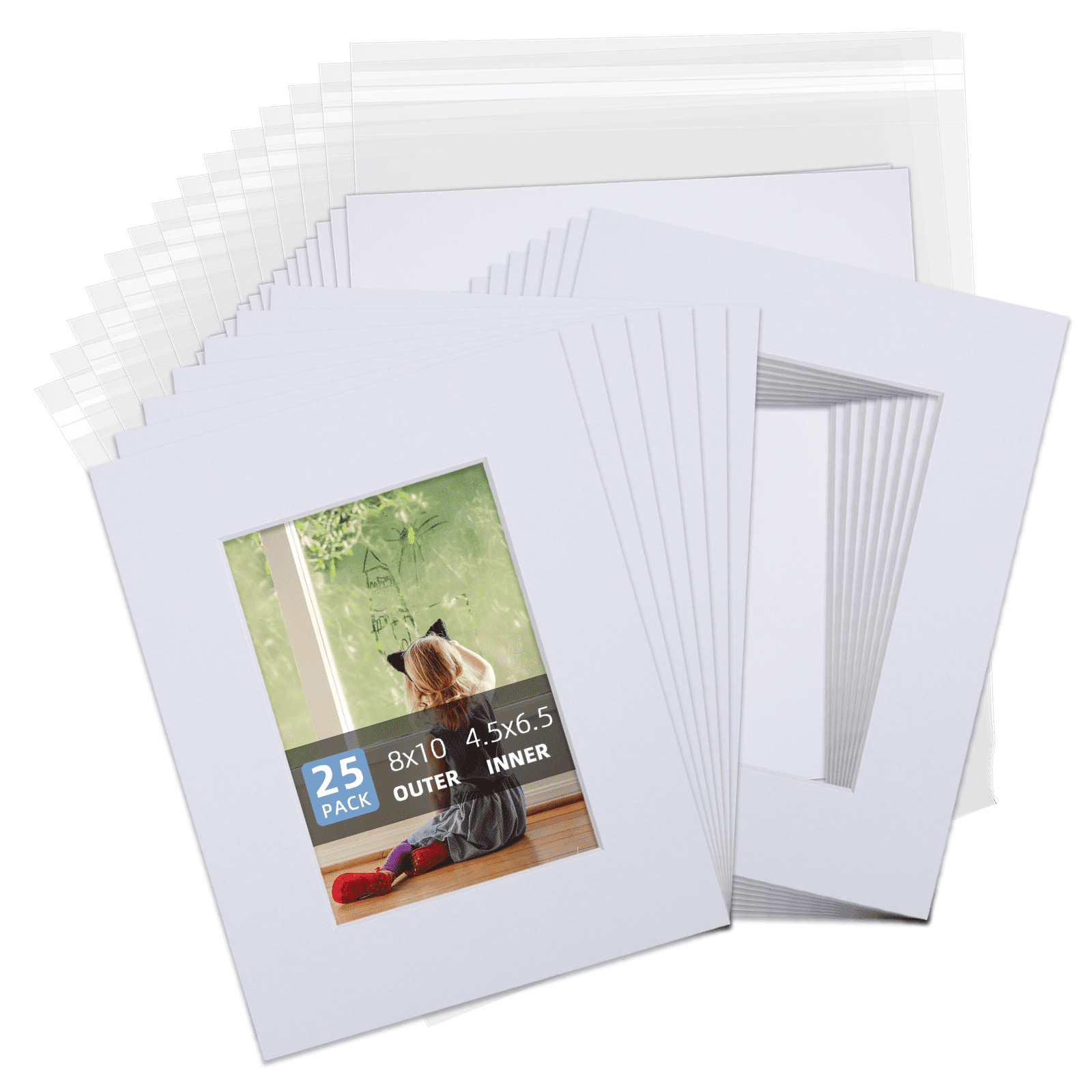 Falling in Art 25 Pack 8x10 White Pre-Cut Picture Mat Board Kit for 5x7 ...