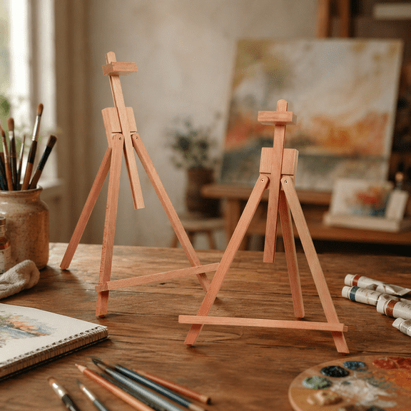 LAVFOX 2-Pack Tabletop Easel Display Stand for Painting, 25 Inch Wooden Photo and Sign Holder, Natural