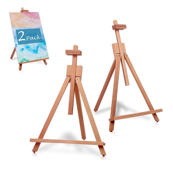 Falling in Art 2-Pack 25" Beechwood Tabletop Easel, A-Frame Display Stand for Painting, Canvas, Photos, and Signs