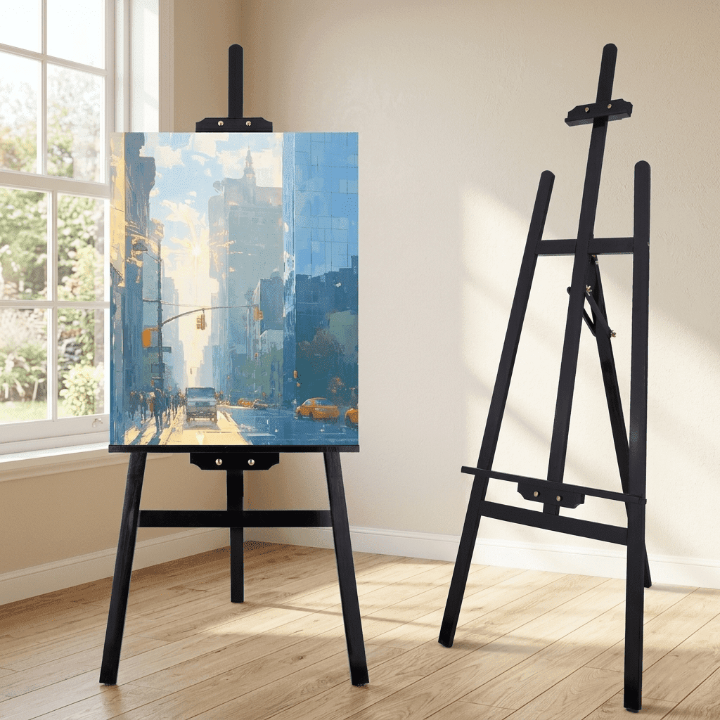 LAVFOX Black Folding Wooden Paint Easel, Adjustable Display Stand for Canvas up to 42 Inches, Welcome Sign Holder for Weddings and Presentation