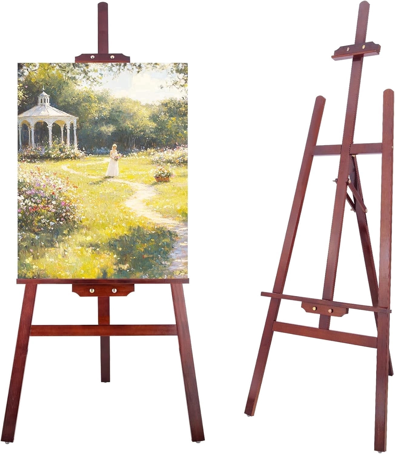 LAVFOX Brown Folding Wooden Paint Easel, Adjustable Display Stand for Canvas up to 42 Inches, Welcome Sign Holder for Weddings and Presentation